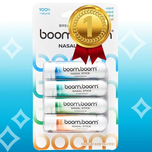 BoomBoom Nasal Stick | Vapor Flow Technology | Cool Refreshing Sensation | Natural Mood Boost | Simple Ingredients | Essential Oils + Menthol Inhaler (Mint, Wintermint, Tropical)